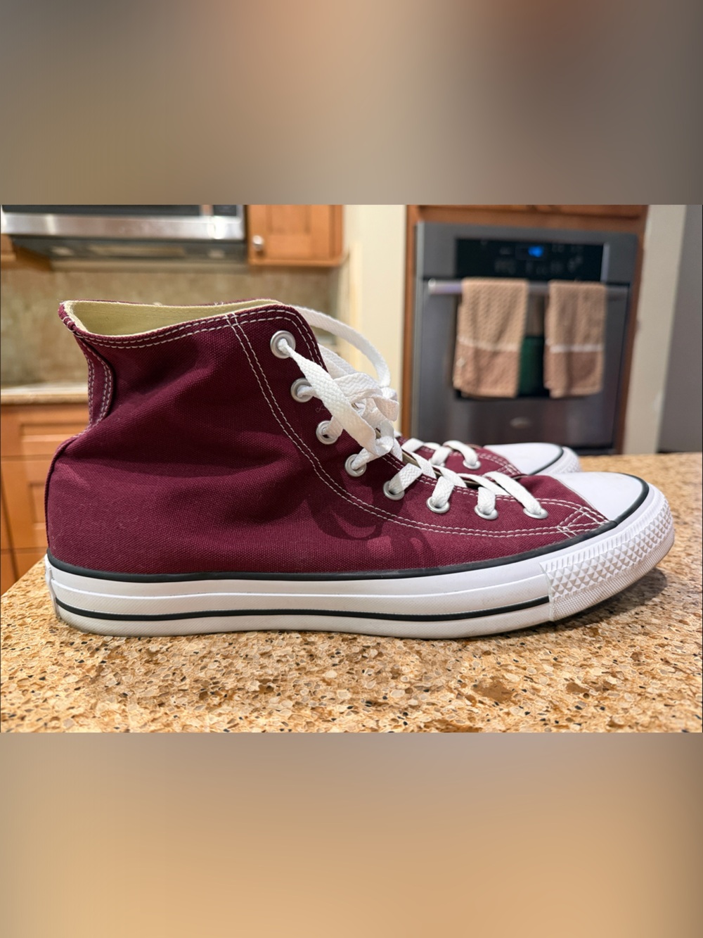 Converse High-Top Sneakers in Burgundy with White Trim